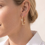 Beaded Cross Hoop Earrings Gold