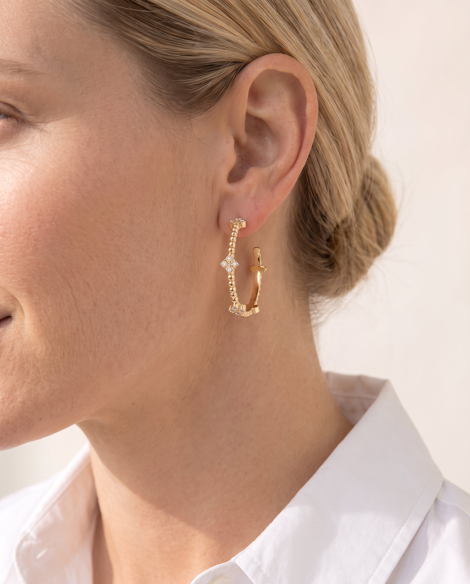 Beaded Cross Hoop Earrings Gold