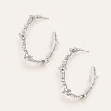 Beaded Cross Hoop Earrings Silver