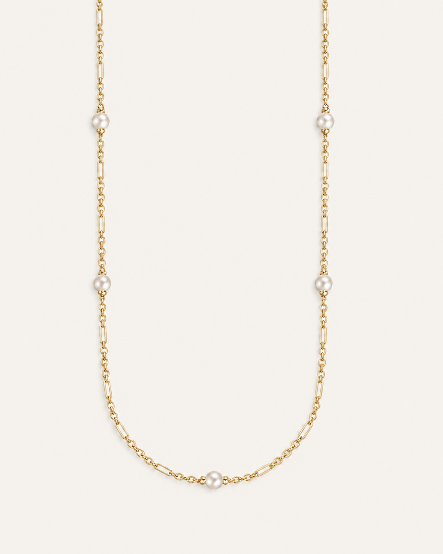 Adorned Pearl Station Necklace Gold