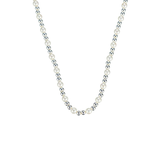 Adorned Pearl Mini Beaded Necklace Silver