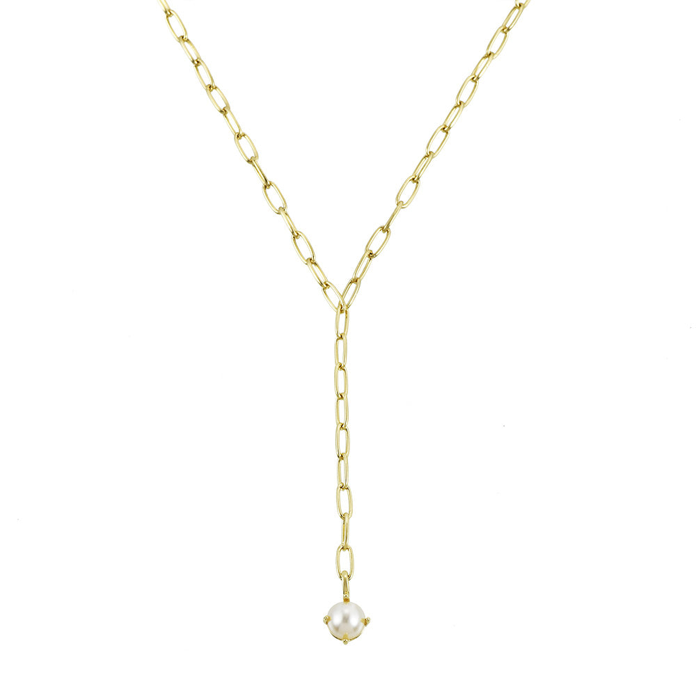 Shine Bright Pearl Lariat Necklace Ivory Pearl Gold