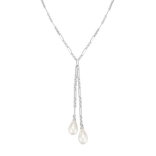 Adorned Pearl Lariat Necklace