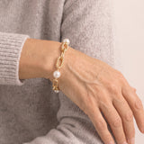 She's Spicy Pearl Chain Link Bracelet Ivory Pearl Gold