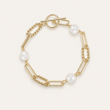 She's Spicy Pearl Chain Link Bracelet Ivory Pearl Gold