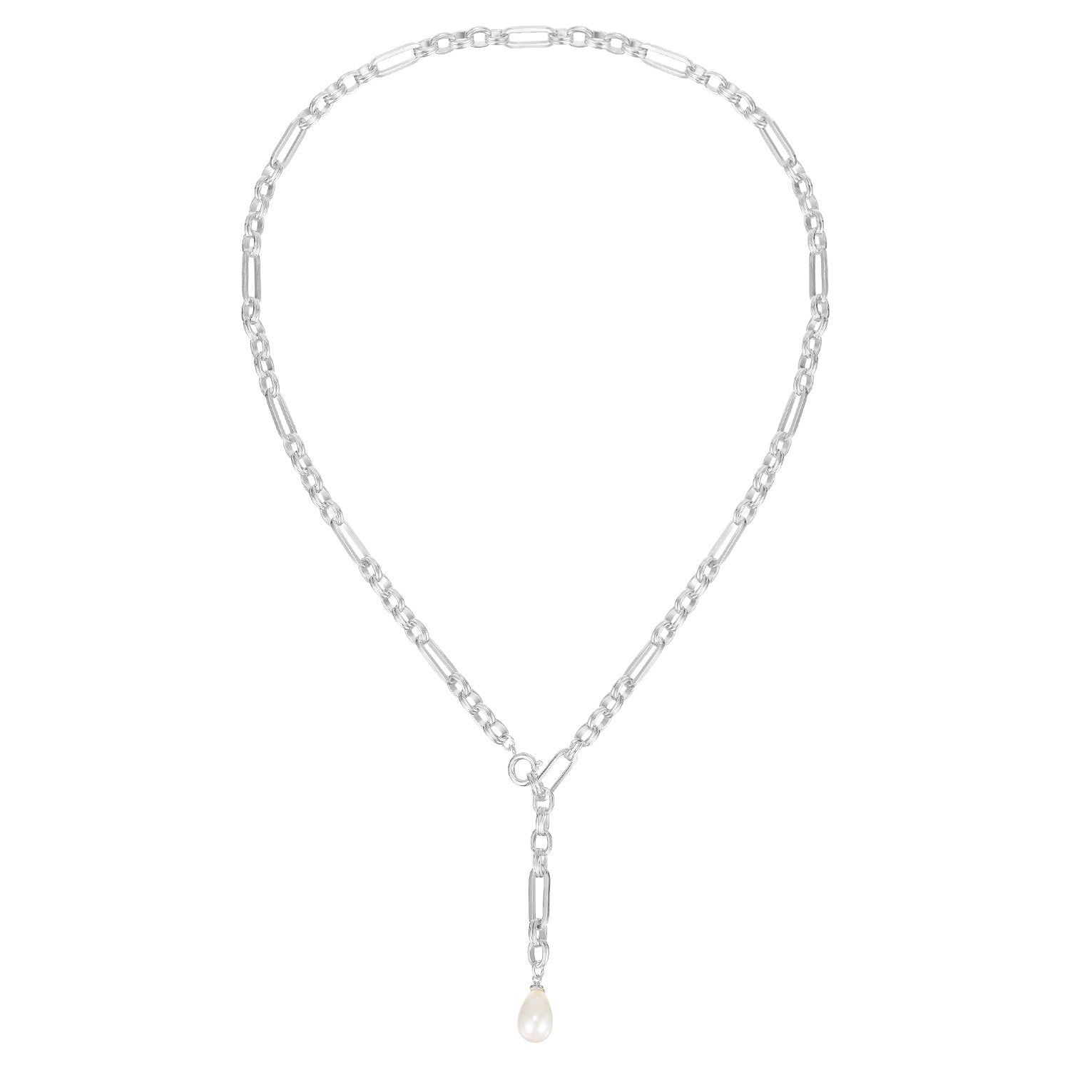 Allure Pearl Lariat Necklace in Silver
