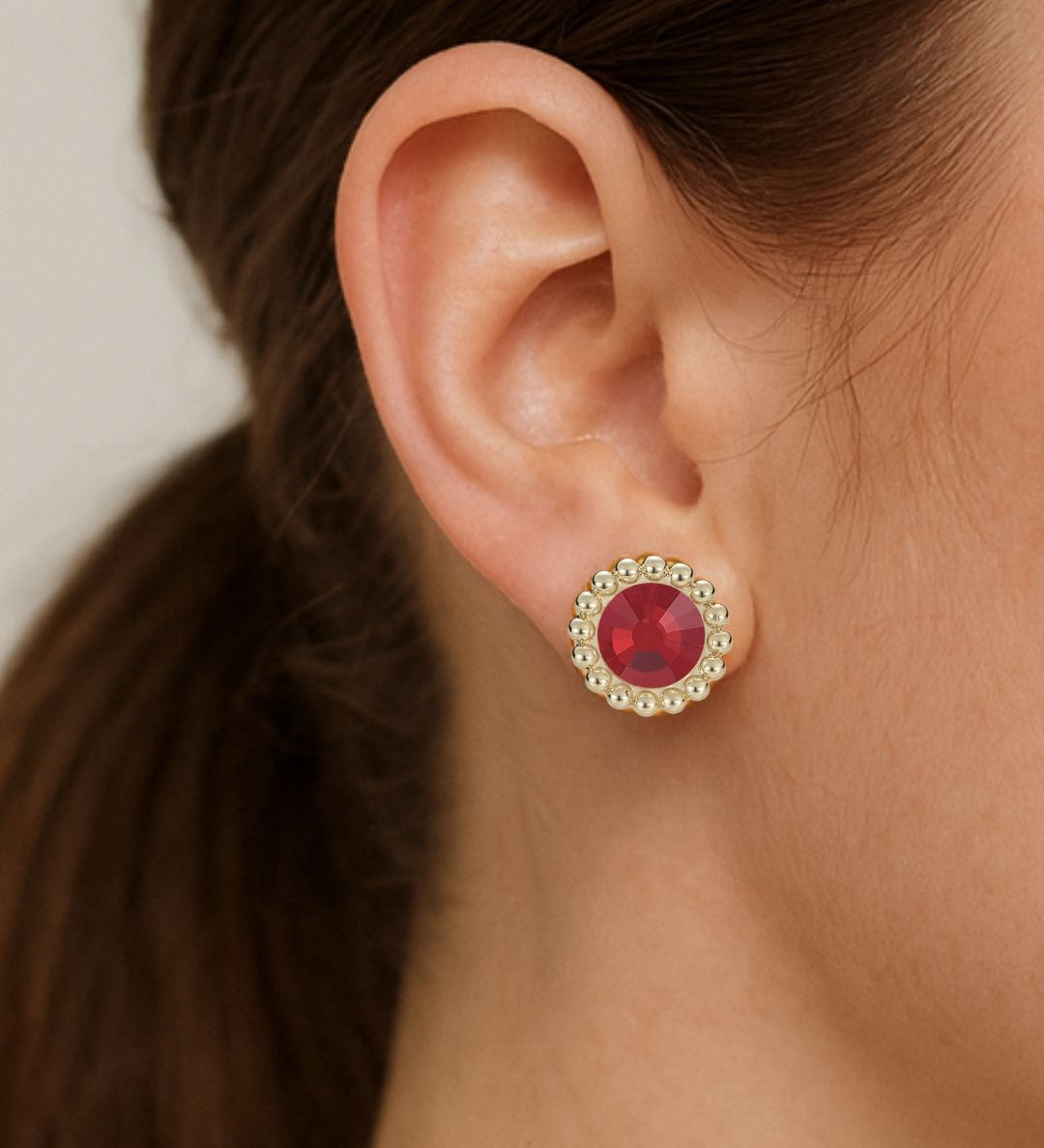 Allure Stud Earrings in Red Crystal/Gold