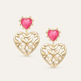 Adorned Heart Statement Earrings in Pink Enamel