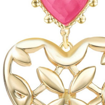 Adorned Heart Statement Earrings in Pink Enamel