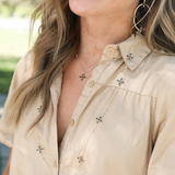 Enamel Cross Station Necklace Black Enamel Gold