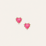 Adorned Heart Stud Earring in Pink Enamel