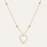 Adorned Heart Drop Necklace in White Enamel