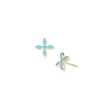 Enamel Cross Stud Earrings Light Blue Enamel Gold