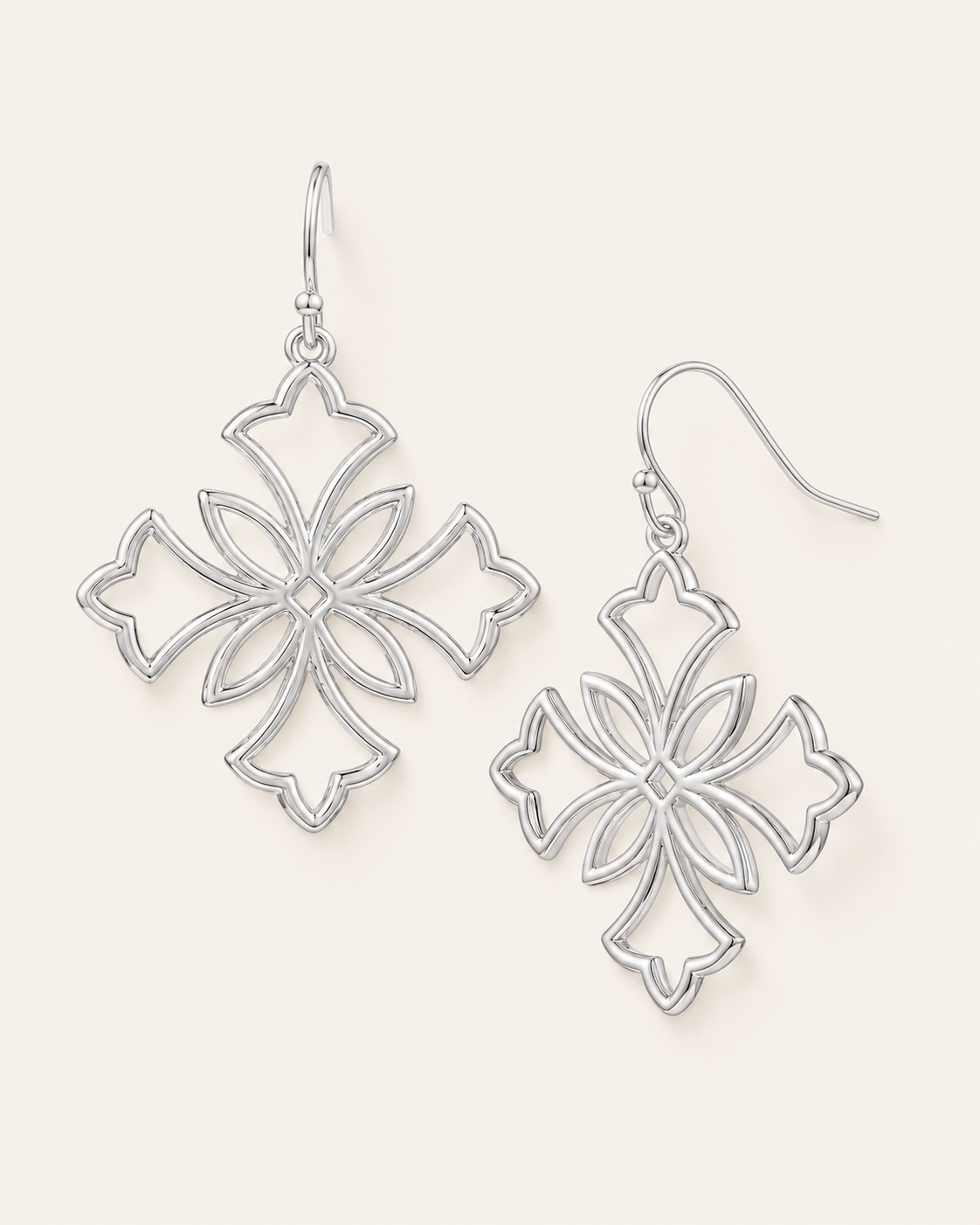 Heirloom Cross Drop Earrings in Silver