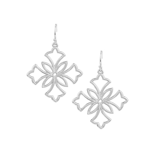Heirloom Cross Drop Earrings in Silver
