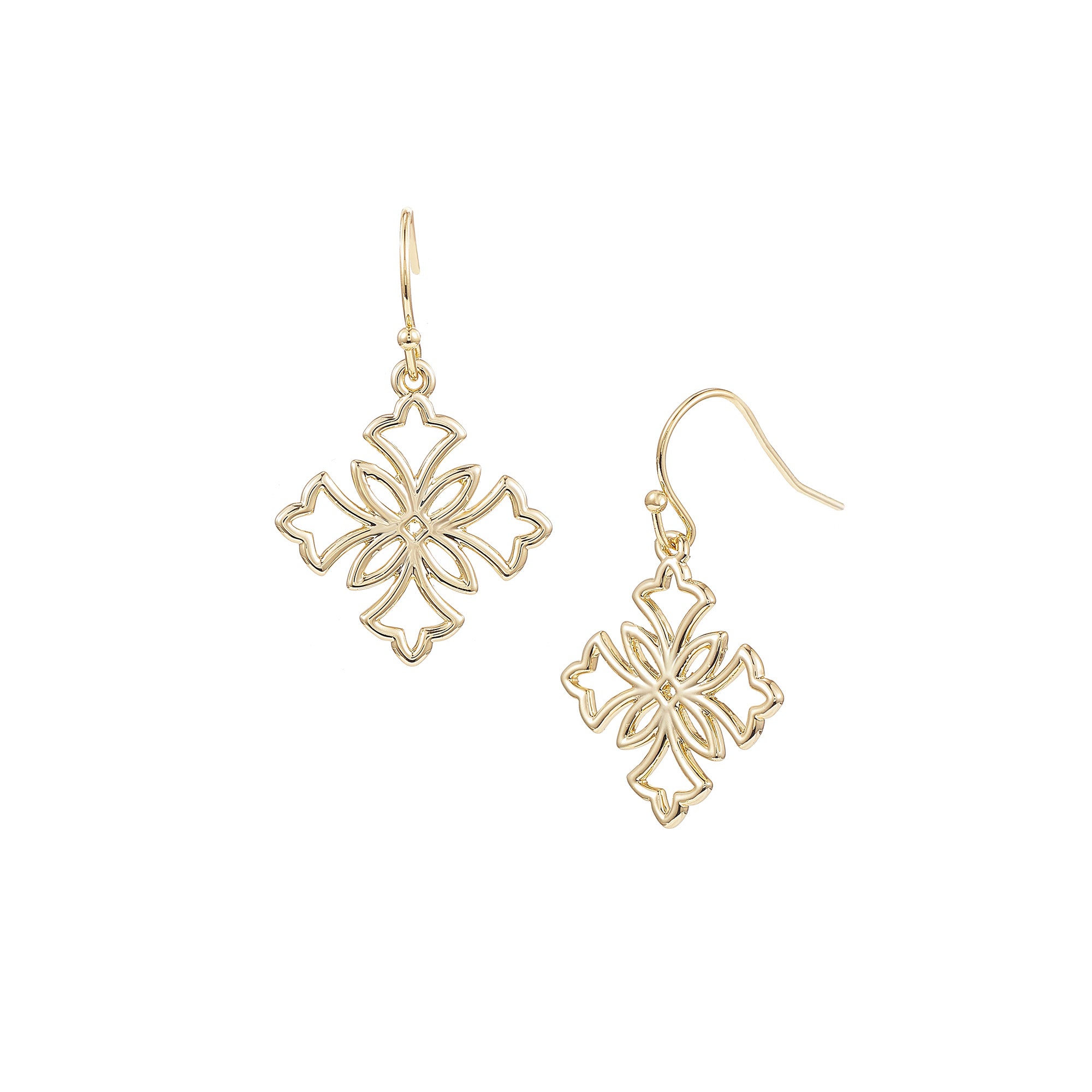 Heirloom Mini Cross Drop Earrings in Gold