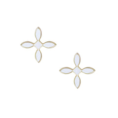 Enamel Cross Stud Earrings White Enamel Gold
