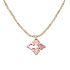 Cross Drop Necklace in Pink Pearl