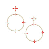 Radiant Beaded Statement Earrings in Red Enamel