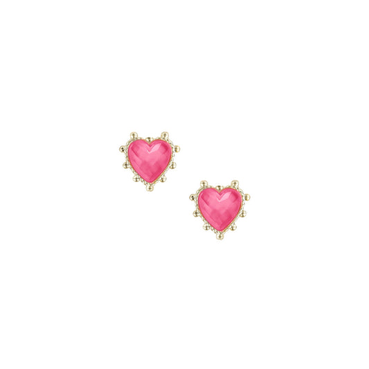 Adorned Heart Stud Earring in Pink Enamel