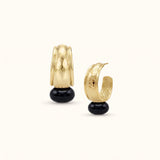 Midnight Tide Huggie Earrings in Gold, Black Pearl