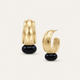 Midnight Tide Huggie Earrings in Gold, Black Pearl