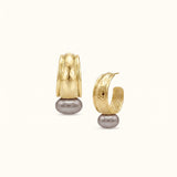 Midnight Tide Huggie Earrings in Gold, Brown Pearl