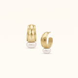 Midnight Tide Huggie Earrings in Gold, Pearl