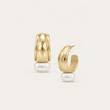 Midnight Tide Huggie Earrings in Gold, Pearl