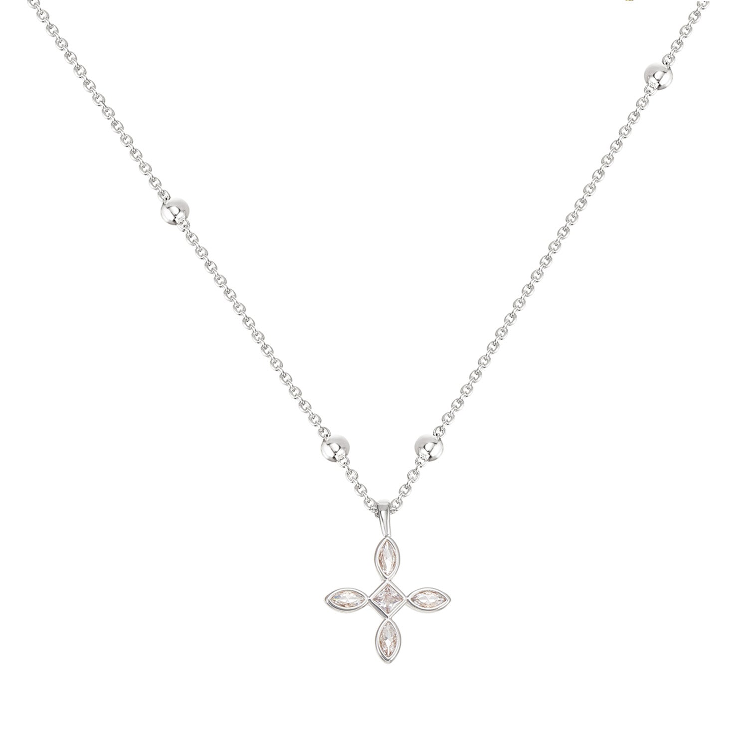 Radiant Cross Drop Necklace in Clear Crystal/Silver