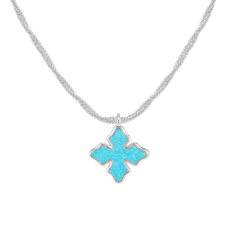 Cross Drop Necklace Turquoise Silver