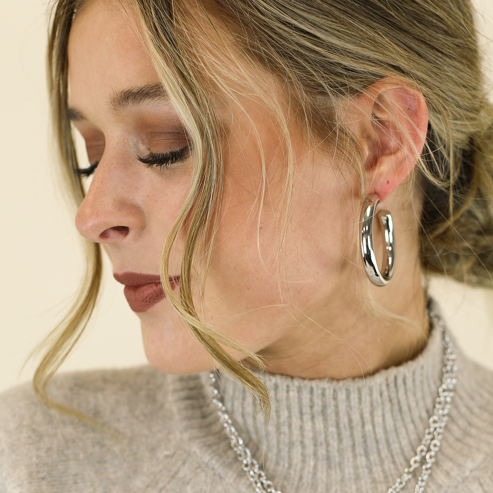 Just Dance Hoop Earrings Silver