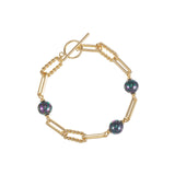 She's Spicy Pearl Chain Link Bracelet in Black Pearl