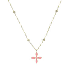 Enamel Cross Drop Necklace in Light Pink Enamel