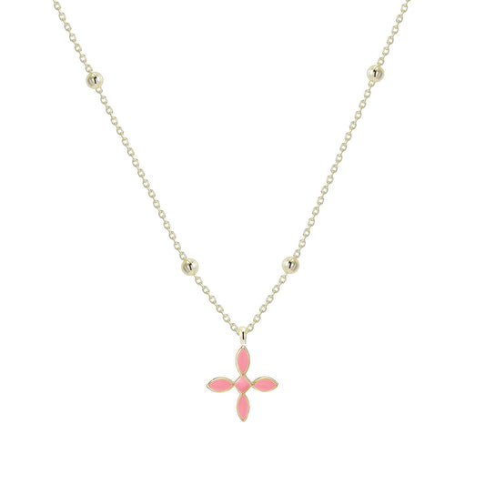 Enamel Cross Drop Necklace in Light Pink Enamel
