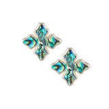 Cross Stud Earrings Abalone Shell Gold