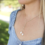 Adorned Pearl Lariat Necklace