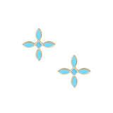 Enamel Cross Stud Earrings Light Blue Enamel Gold