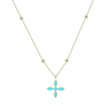 Enamel Cross Drop Necklace Light Blue Enamel Gold