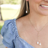Adorned Pearl Lariat Necklace
