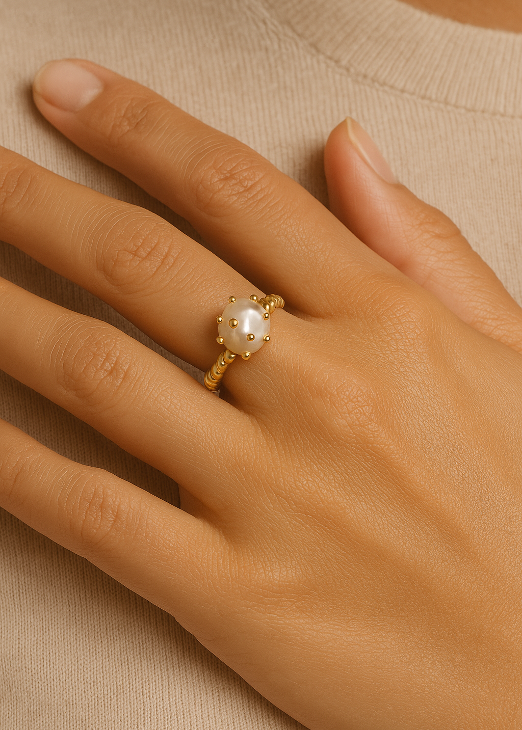 Carolina Ring in Pearl, Size 8