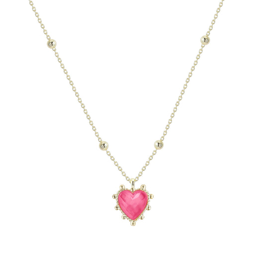 Adorned Heart Drop Necklace in Pink Enamel