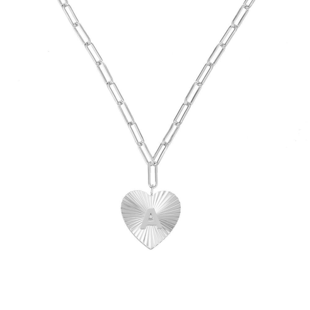 Adorned Heart Initial Necklace in Silver | 259-S-A