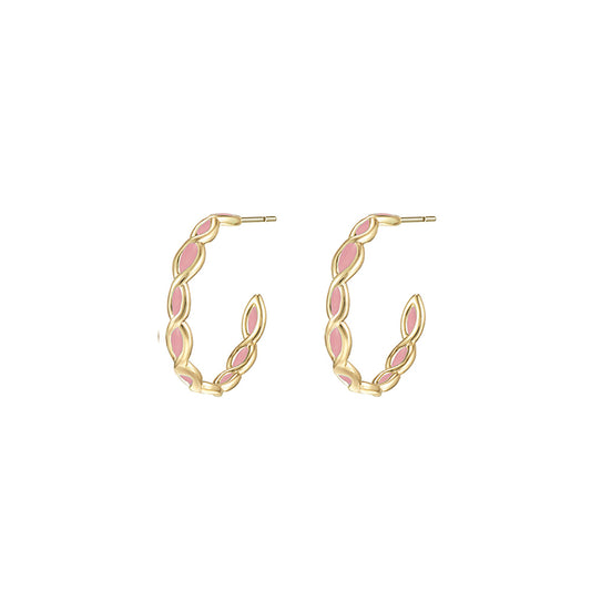 Bloom Mini Hoop Earrings in Light Pink Enamel Gold
