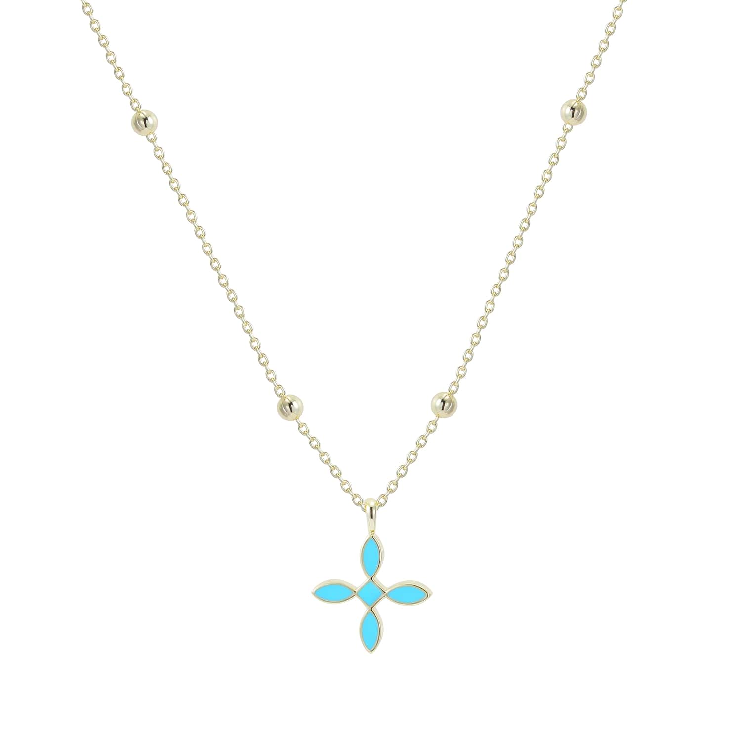 Enamel Cross Drop Necklace Light Blue Enamel Gold | 244-LBE-G