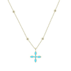 Enamel Cross Drop Necklace Light Blue Enamel Gold | 244-LBE-G