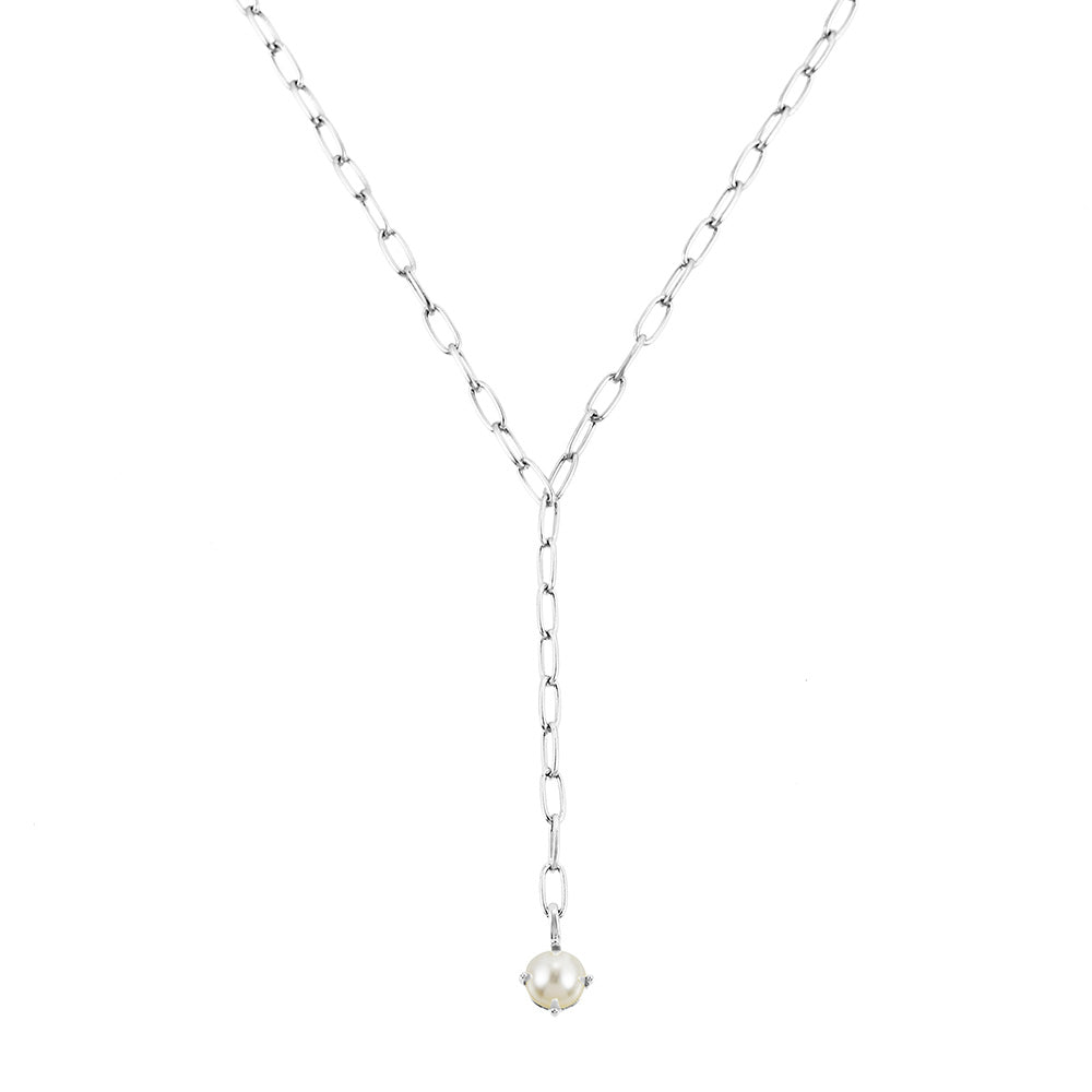 Shine Bright Pearl Lariat Necklace in Silver | 318-S-IP
