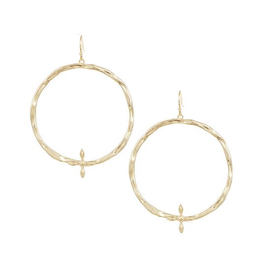 Radiant Cross Hoop Earrings in Gold