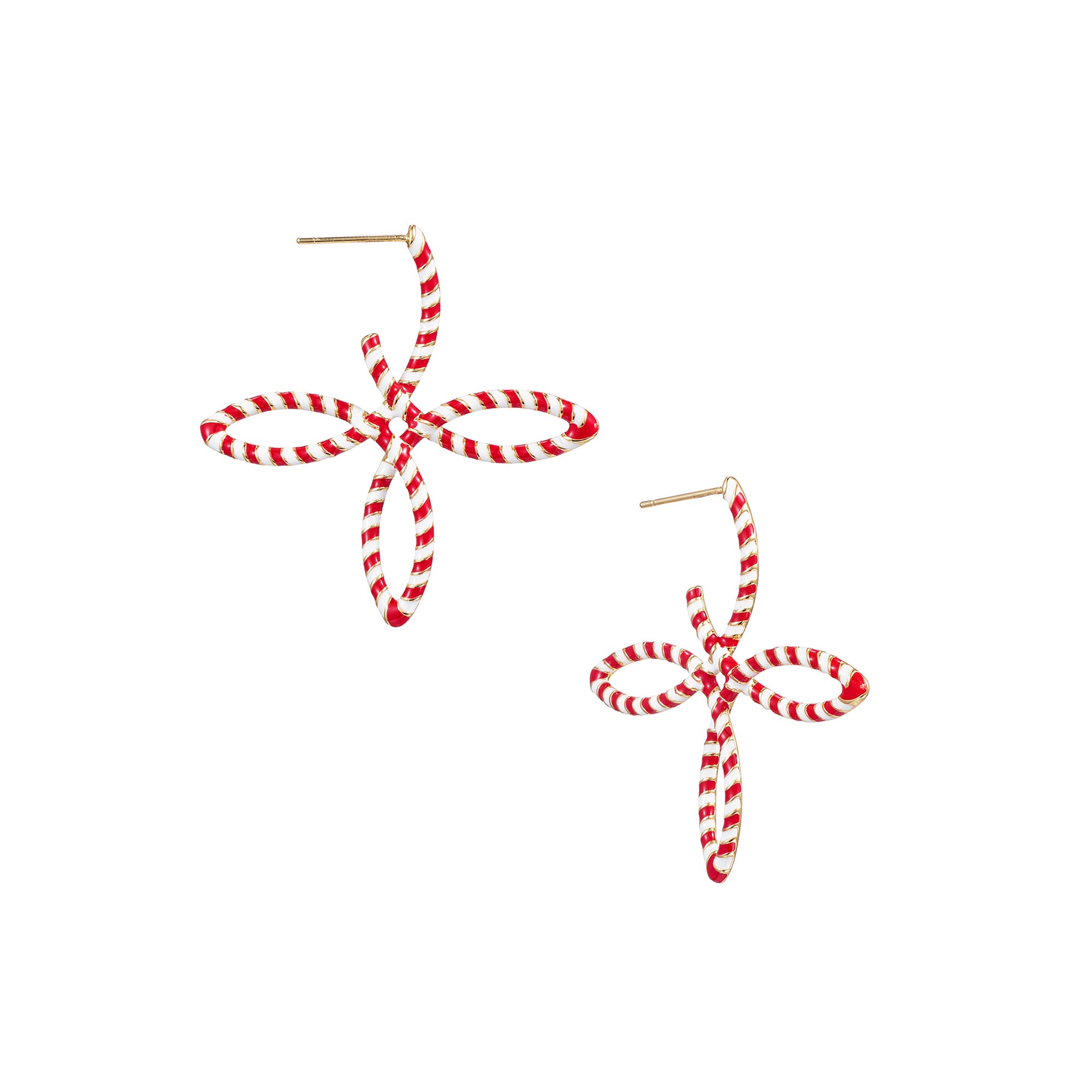She's Classic Cross Hoop Earring in Gold Candy Cane
