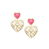 Adorned Heart Statement Earrings in Pink Enamel